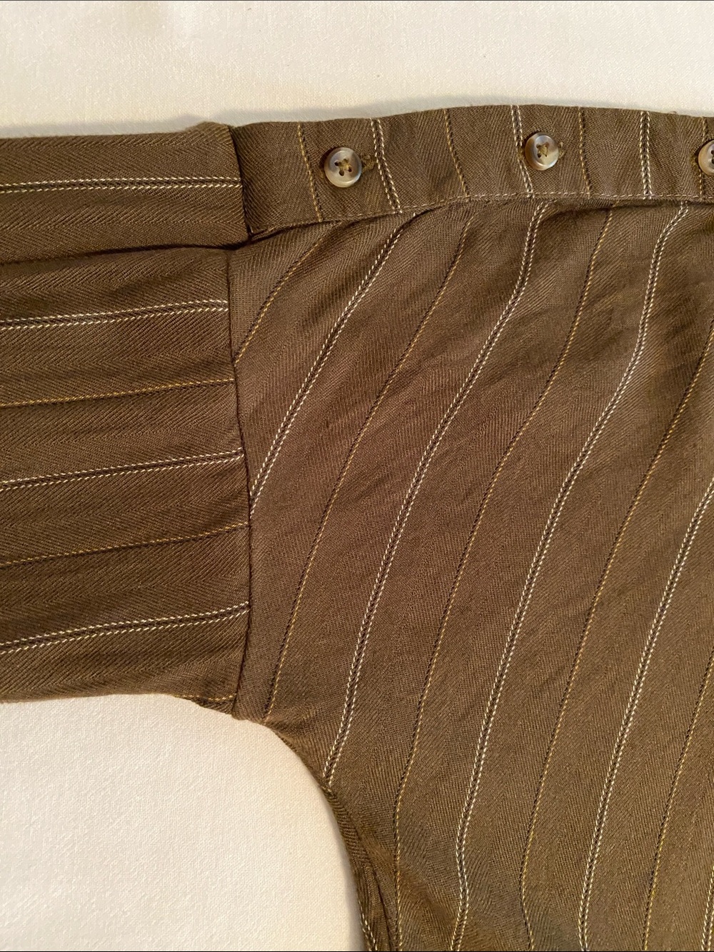 Free People Button Shoulder Long sleeve Blouse Olive Green Pinstripe Peplum Back - Picture 6 of 14